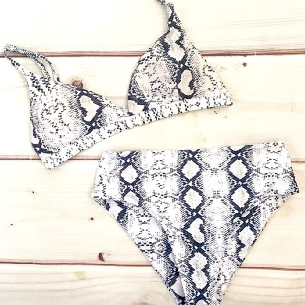 Snakeskin Print High Waisted Bikini